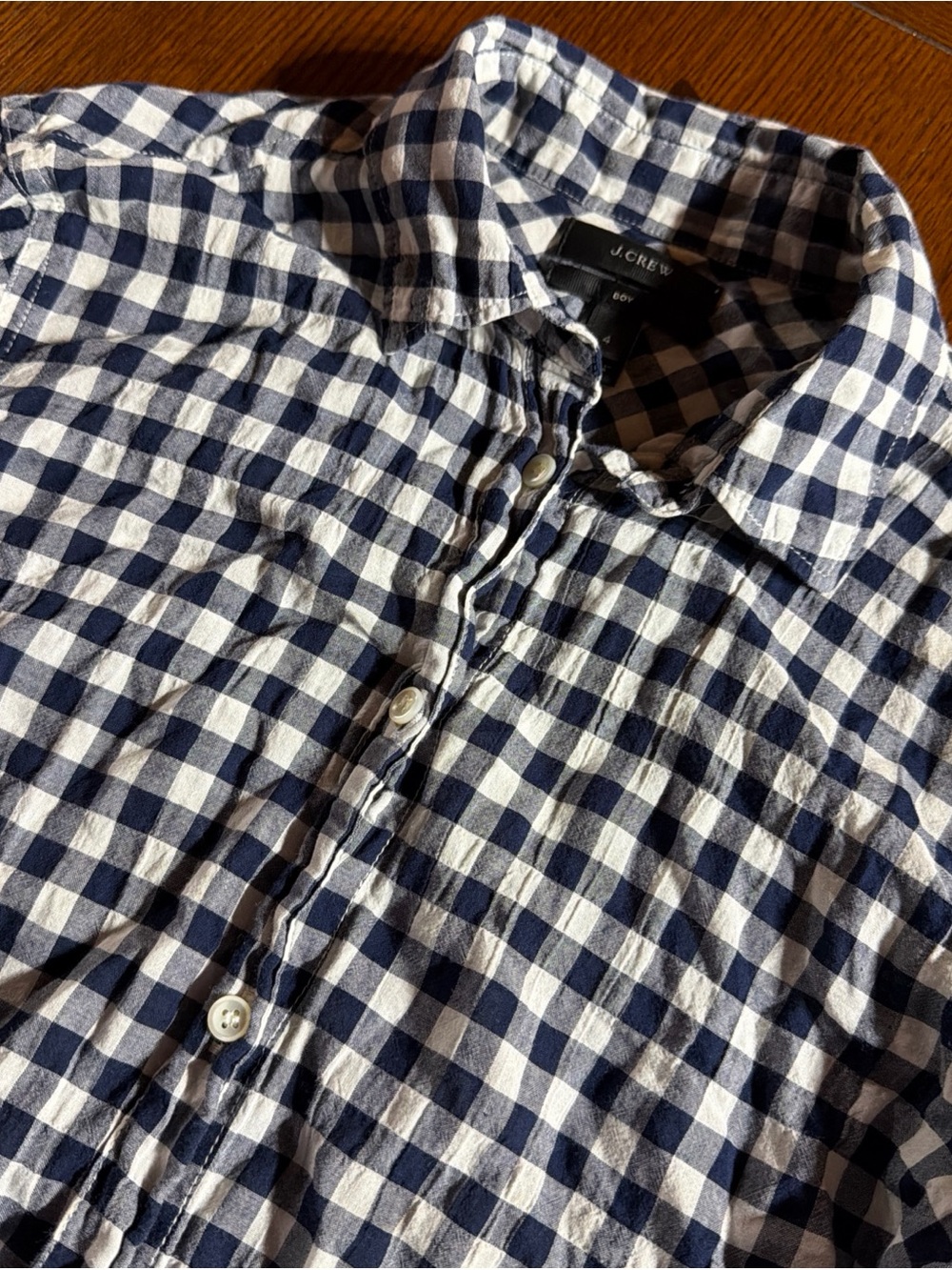 J. Crew Men's Navy and White Gingham Button-Down Shirt